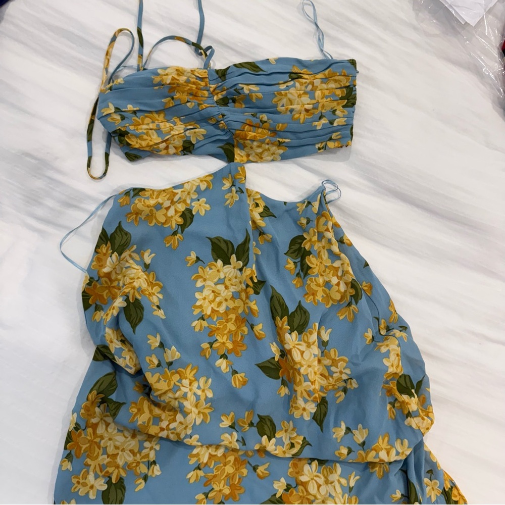 Reformation Cut Out Blue and Yellow Floral Dress - Picture 3 of 7